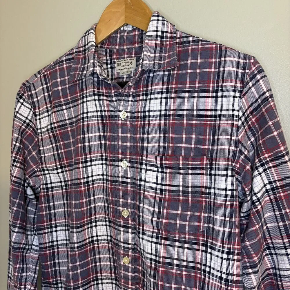 Tailored By J Crew Long Sleeve Button Up Mens Plaid 100% Cotton Small Classic